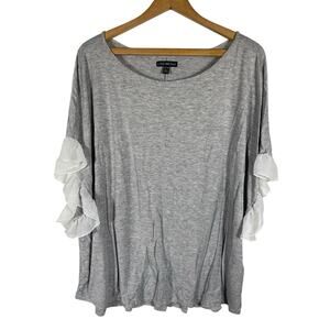 Lane Bryant Top Size 18 20 1X 2X Gray Knit Shirt Flowy Sleeve Romantic Soft Girl